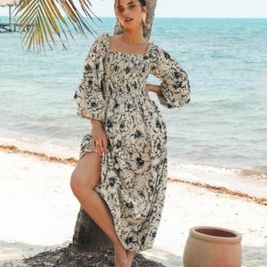 Mille Resort Wear Catherine Dress in Sand Hibiscus Size XS